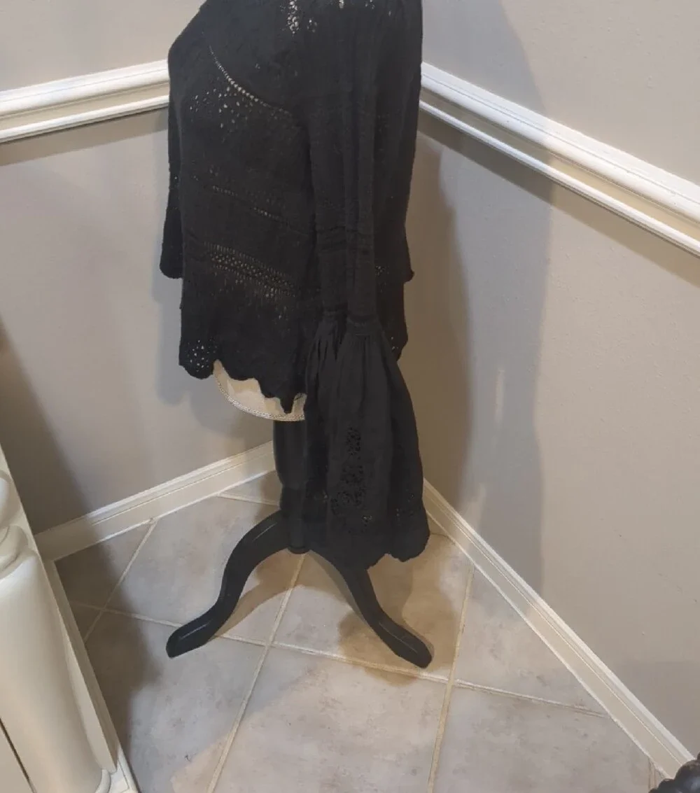 Free People Black Lace Knit Bell-Sleeve Women’s Top